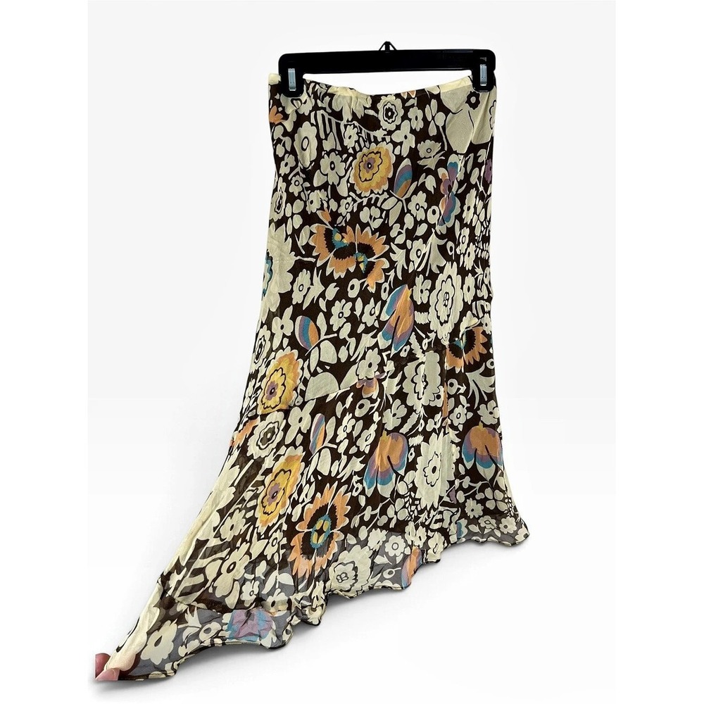 Anne Klein Womens Bias Cut Silk Skirt Size 4 Brown Floral Handkerchief Whimsigot